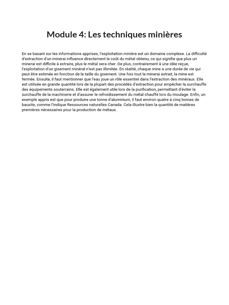 Module 4 - Les Techniques Minières | PDF