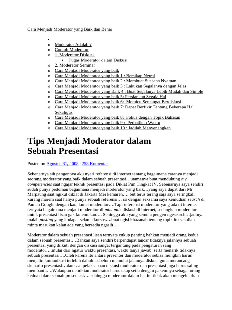 Cara Menjadi Moderator Yang Baik Dan Benar | PDF
