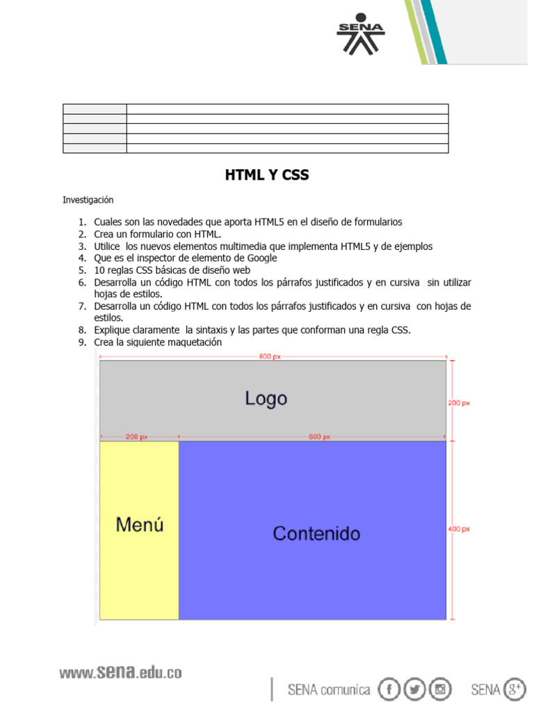 1. Ejercicios HTML y Css | PDF