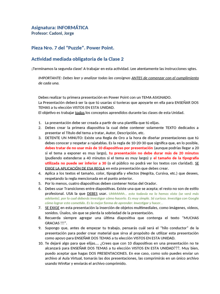 07 - Actividad Obligatoria - Pieza Nro. 7 Del Puzzle Clase 2 | PDF