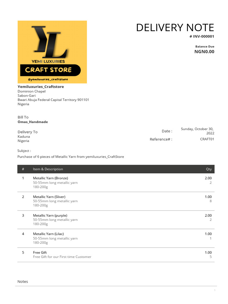 Deliverynote Inv-000001 | PDF