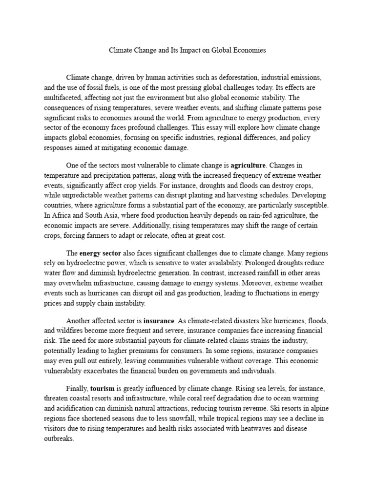 Climate Change and Its Impact On Global Economies PDF
