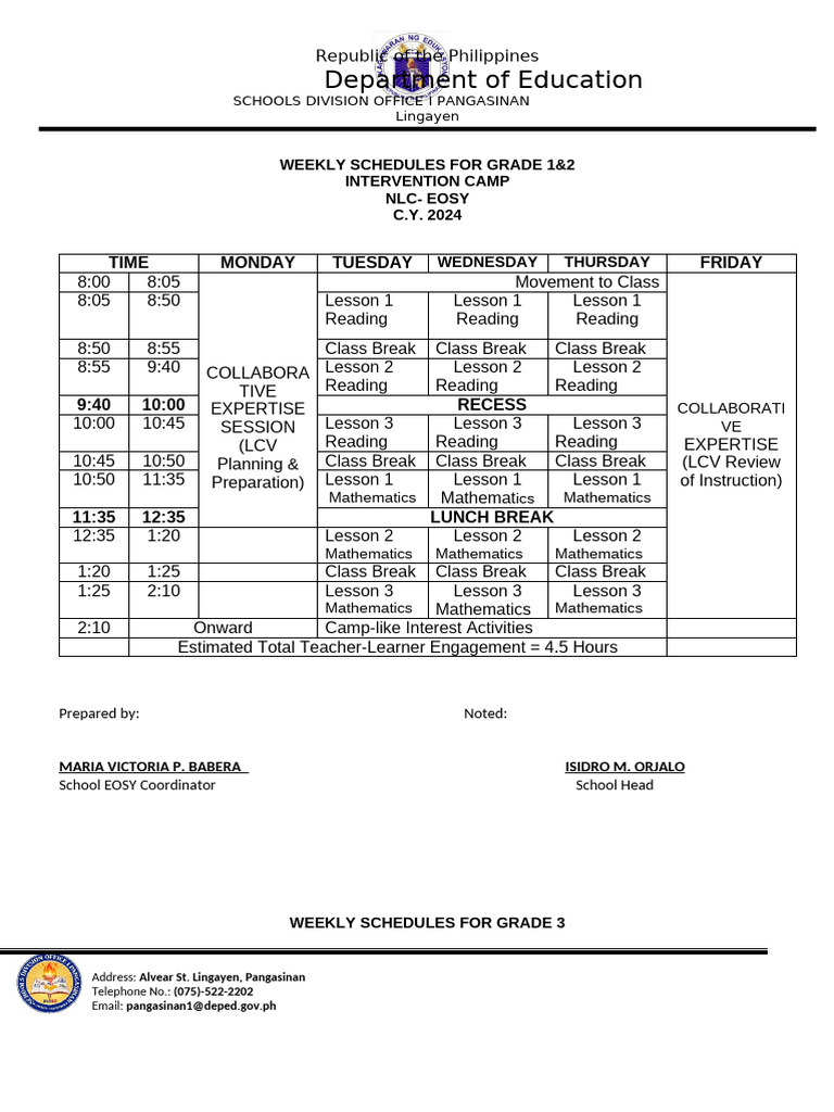 Teachers and class program pdf