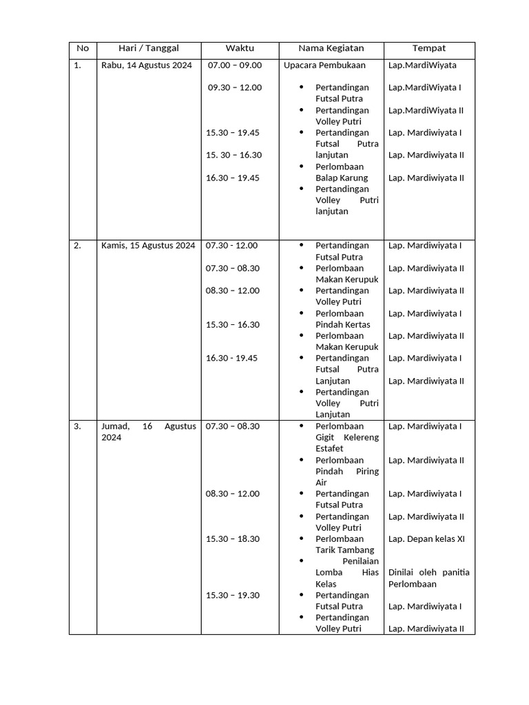 Jadwal Perlombaan 17 Agustus 2024 Pdf