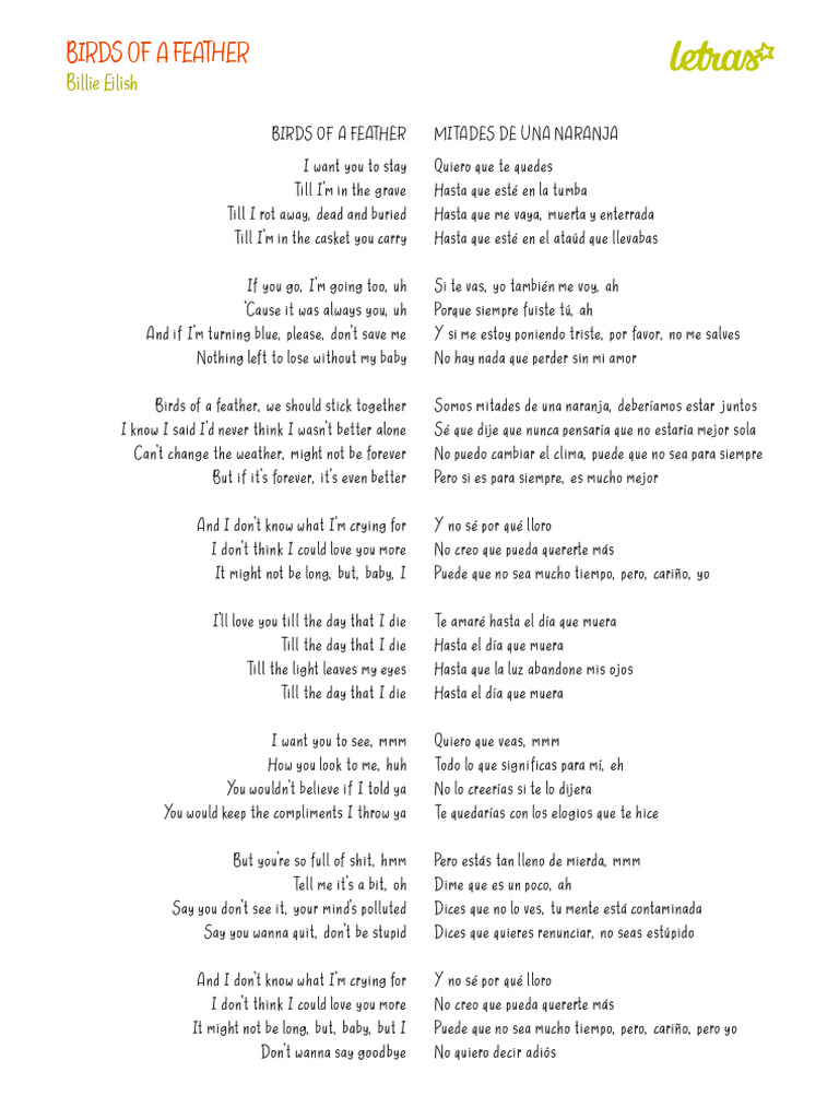Birds Of A Feather Traducción Billie Eilish Impresión Pdf