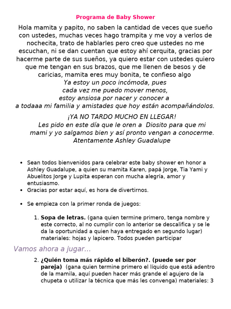Ejemplo De Esquema De Programa De Baby Shower