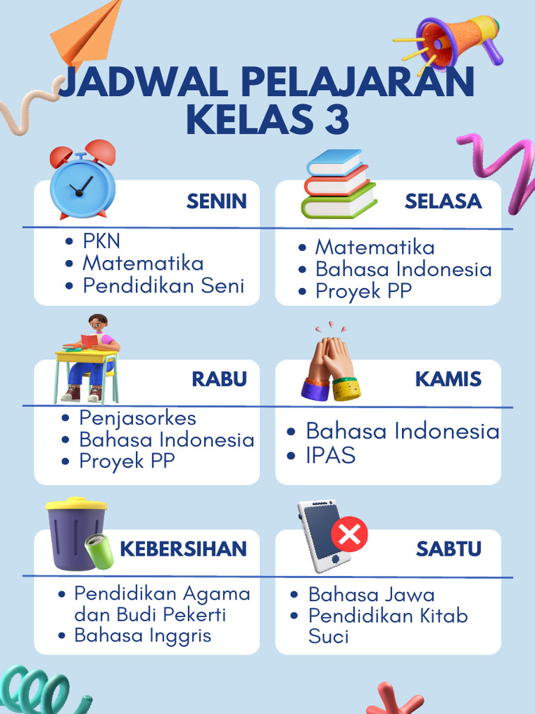 Jadwal Pelajaran Kelas 3 | PDF