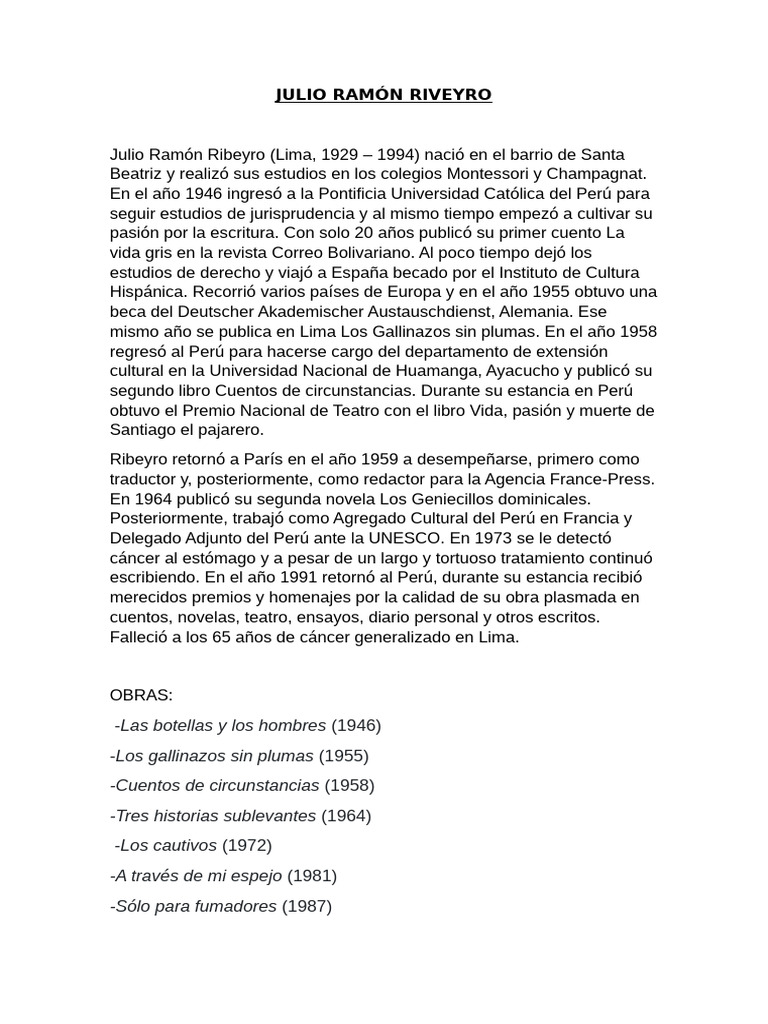 Julio Ramon Ribeyro Informacion | PDF