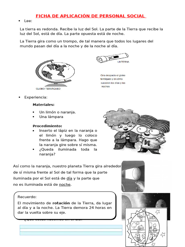 Ficha de Personal Social: Día y Noche | PDF | Estudios de idiomas ...