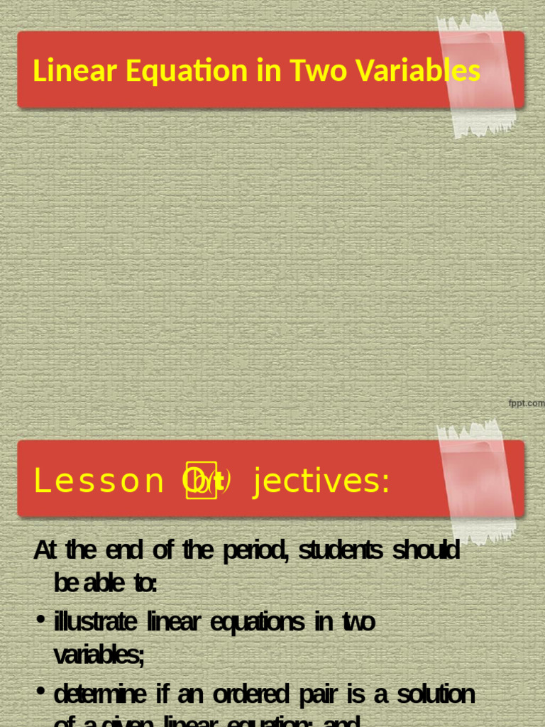 Linear Equation in Two Variables | PDF