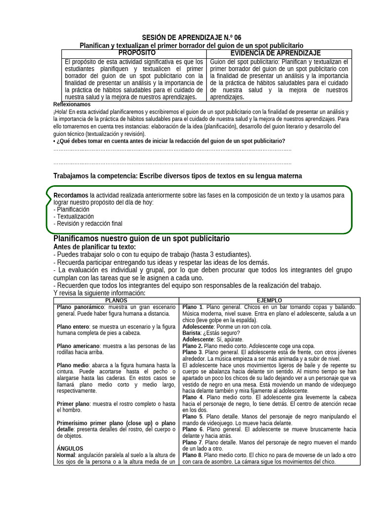 Guion para Spot Publicitario Saludable | PDF | Artes del Lenguaje y ...