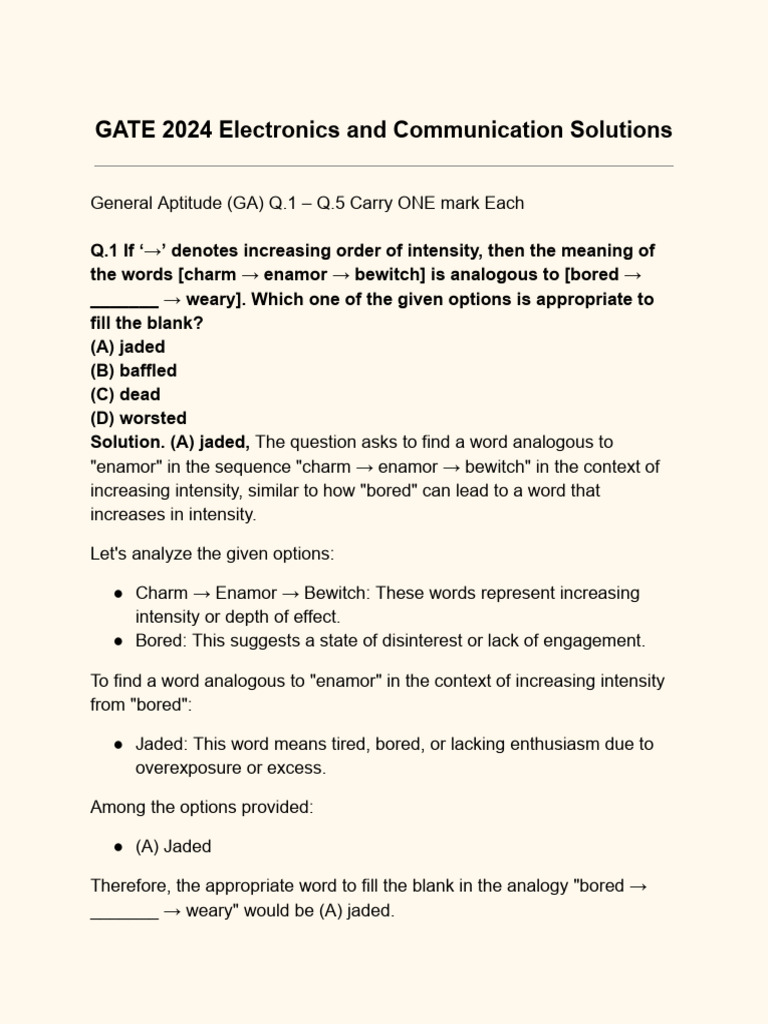 GATE 2024 Electronics and Communication Solutions | PDF