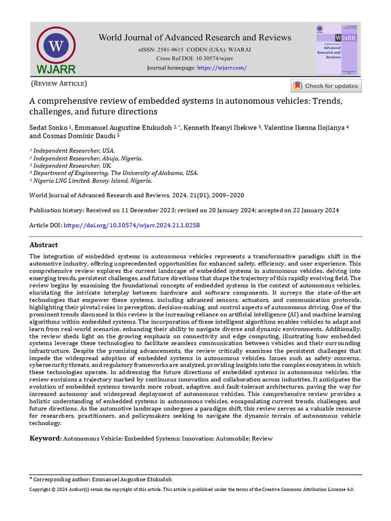 A Comprehensive Review of Embedded Systems in Auto | PDF