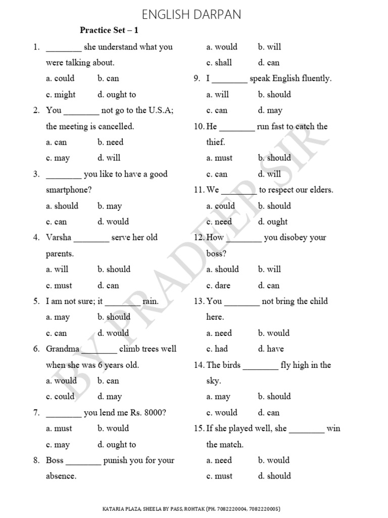Modals Sheet With Answer Key 1 Pdf