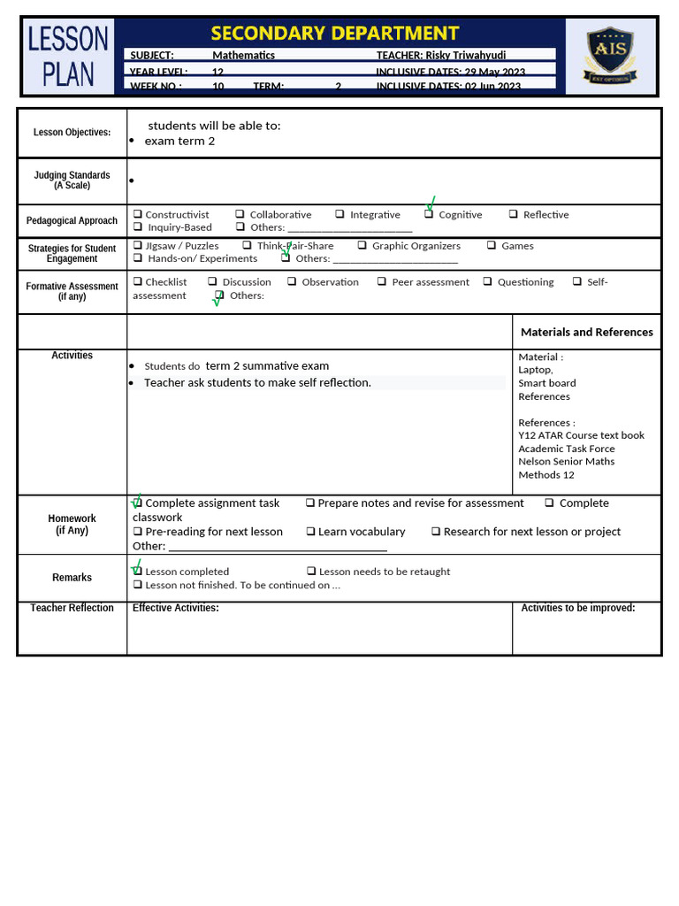 Year 12 Math Lesson Plan Overview | PDF | Inquiry Based Learning ...