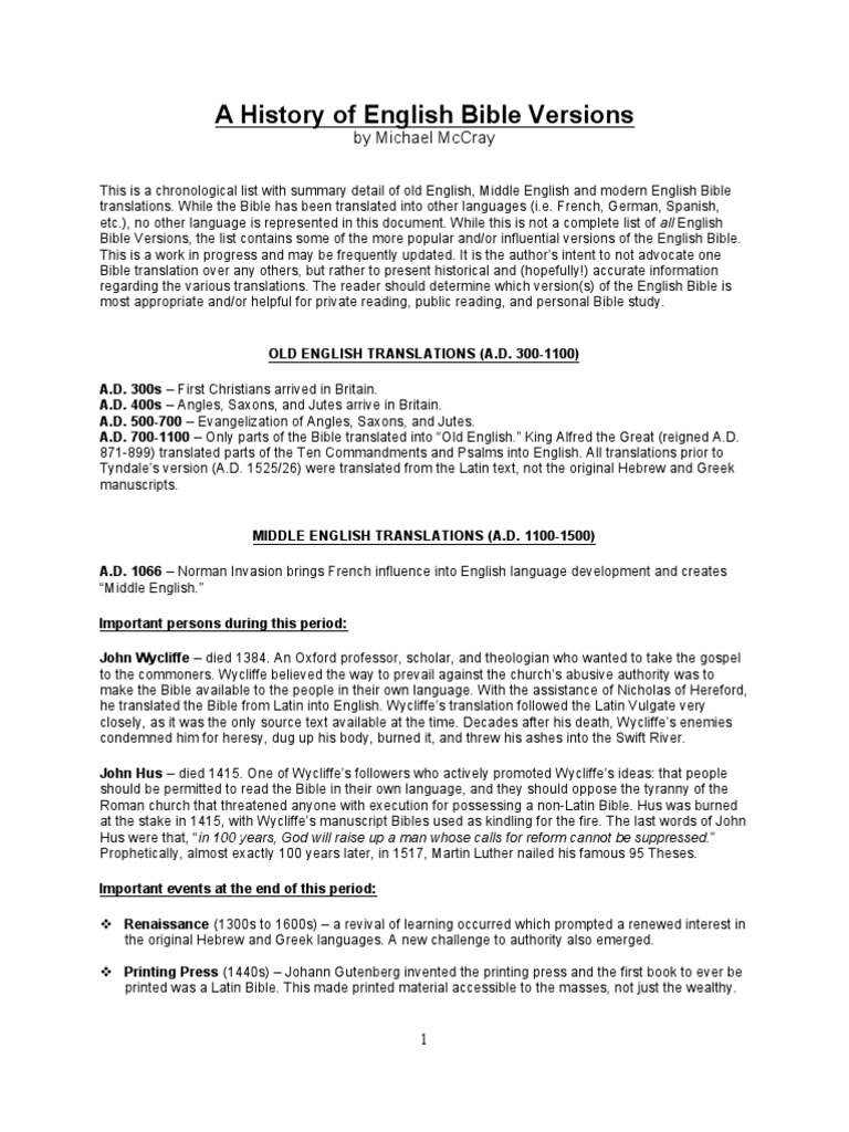 English Bible Versions | PDF | King James Version | Bible Translations