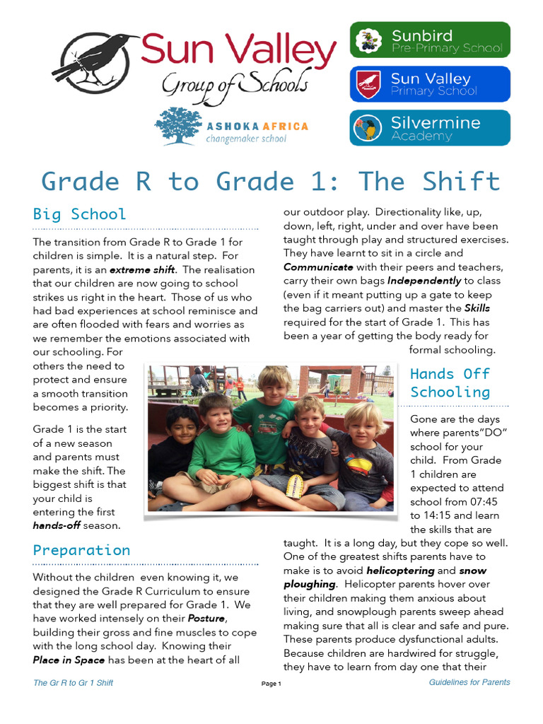 Grade R To Grade 1 SHIFT | PDF