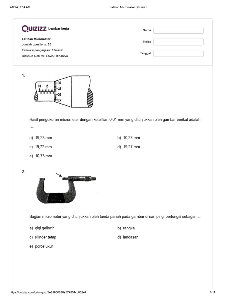 Latihan Micrometer | PDF
