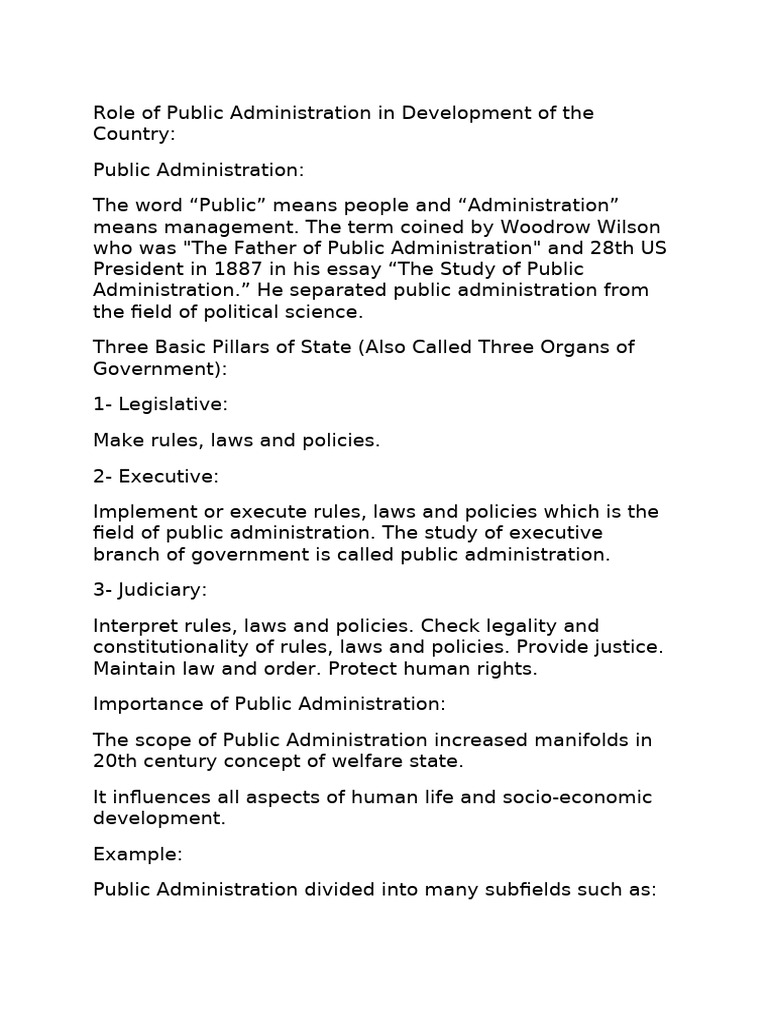Role Of Public Administration In Development Of The Country Pdf