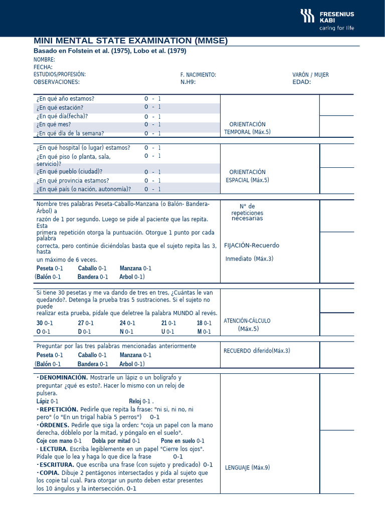 Examen Mini Mental: Evaluación Cognitiva | PDF