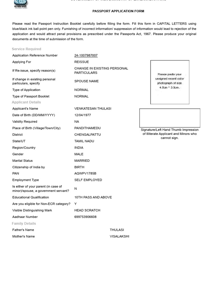 Passport Reissue Application Form | PDF | Passport | Justice