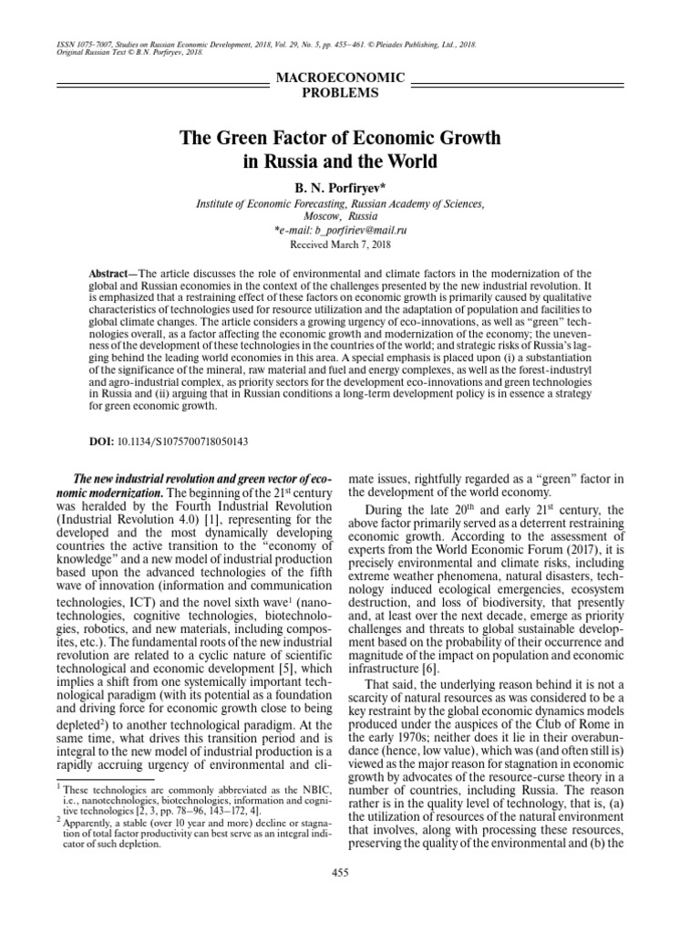 The Green Factor of Economic Growth in Russia and The World ...