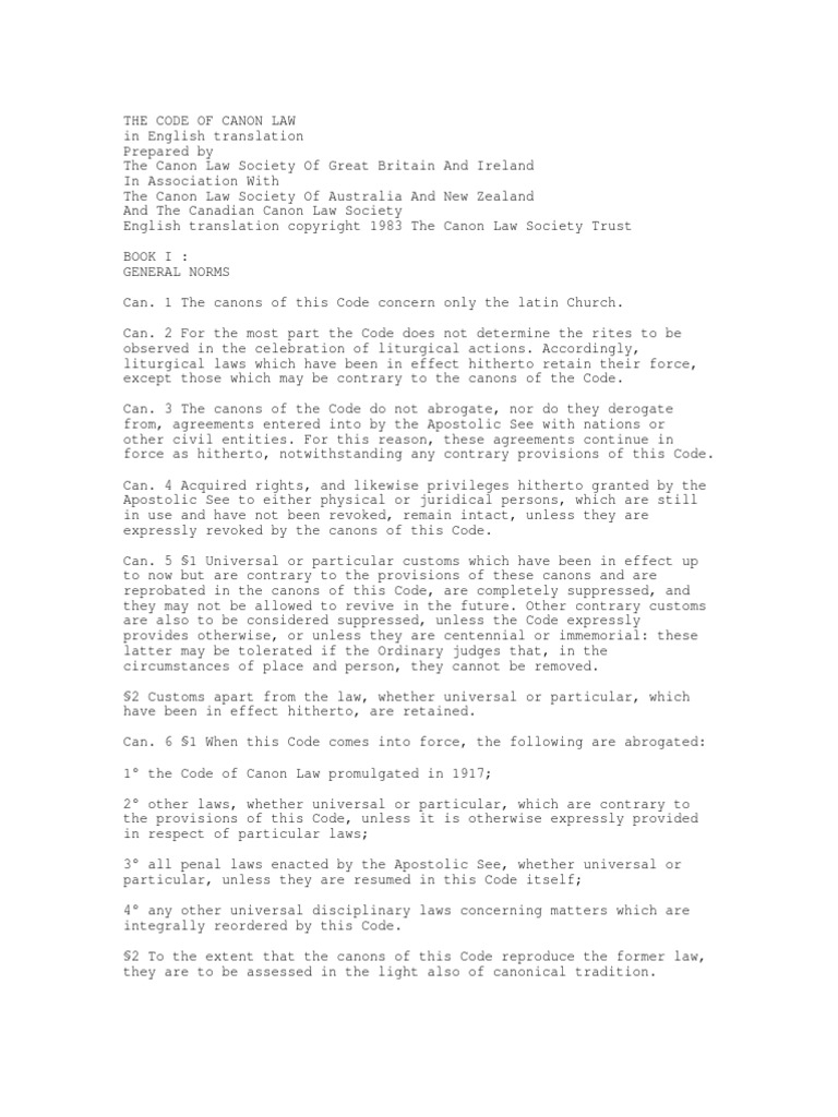 The Code of Canon Law 1 1 1 1 1 PDF Catholic Church Legal Personality