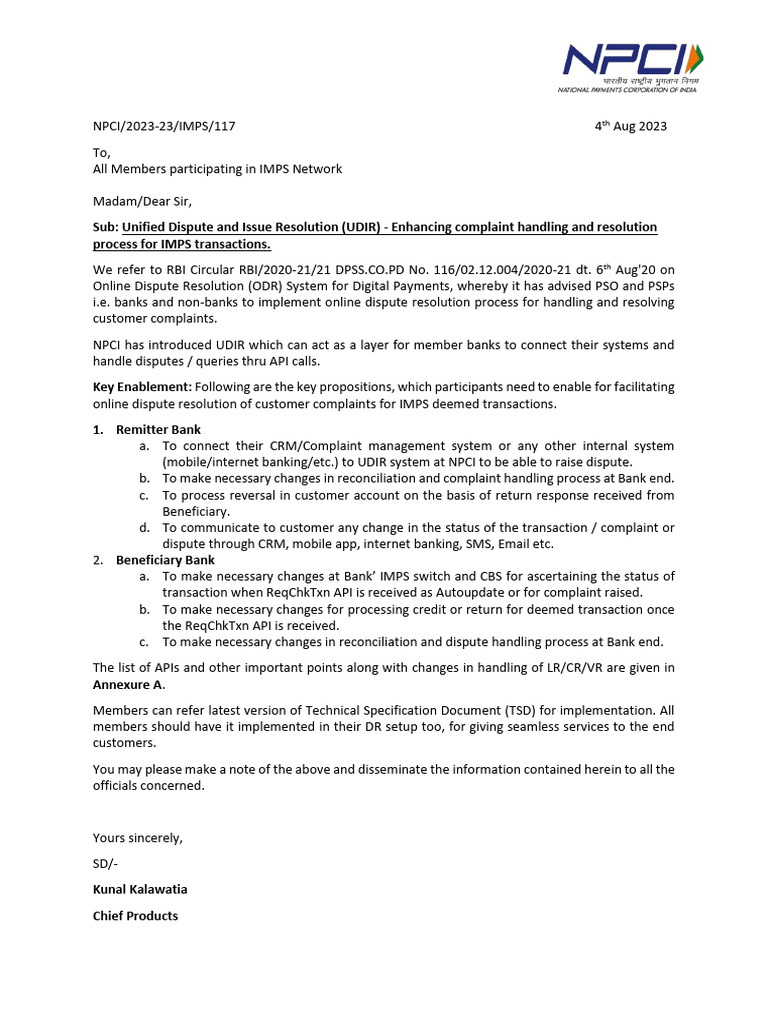25681_NPCI Issued a Notification Regarding Unified Dispute and Issue ...