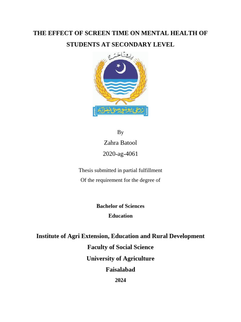 The Effect Of Screen Time On Mental Health Of Students At Secondary