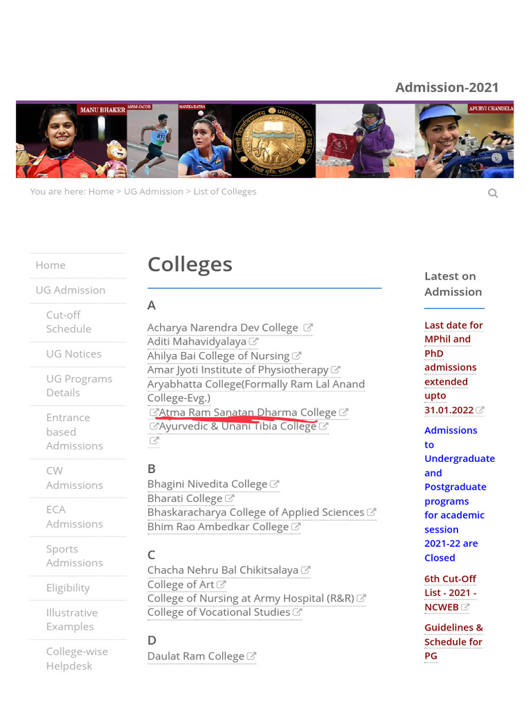 DU-Admissions - List of Colleges | PDF