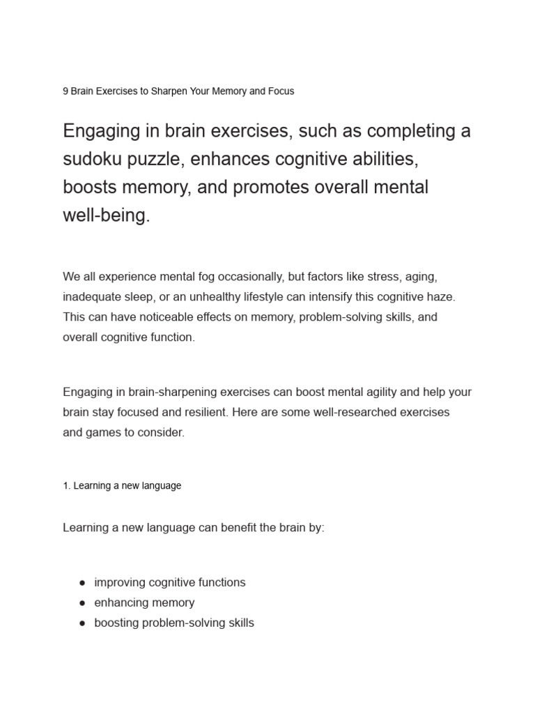 9 Brain Exercises To Sharpen Your Memory and Focus | PDF