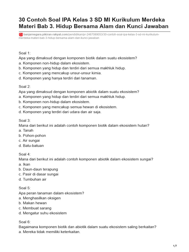 IPA Kelas 3 Semester 1 Kurikulum Merdeka soal dan jawaban