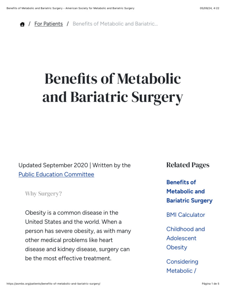 Benefits of Metabolic and Bariatric Surgery - American Society For ...