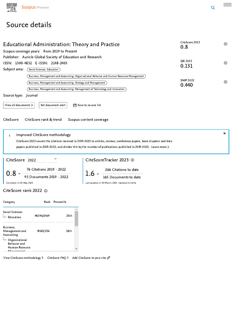 Scopus Preview Scopus Educational Administration - Theory and Practice ...