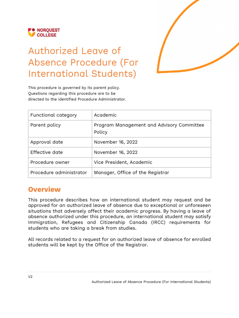 Authorized Leave of Absence Procedure (For International Students) | PDF