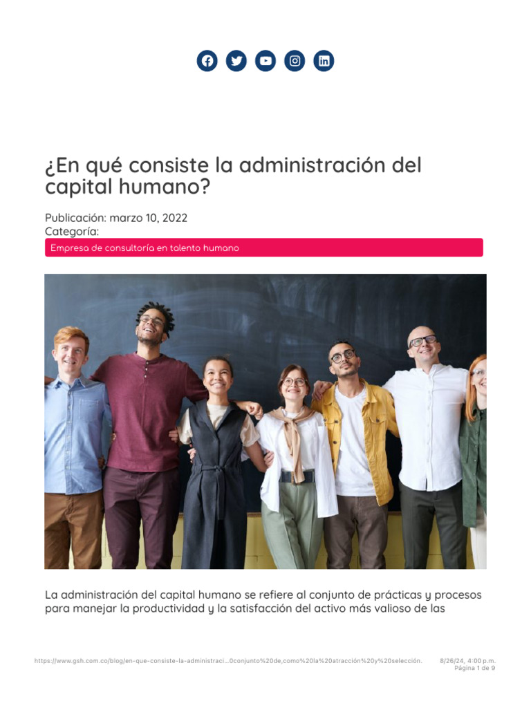 ¿En Qué Consiste La Administración Del Capital Humano? - GSH | PDF