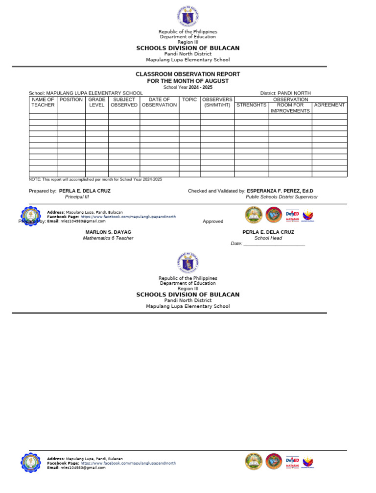 Classroom Observation Report | PDF