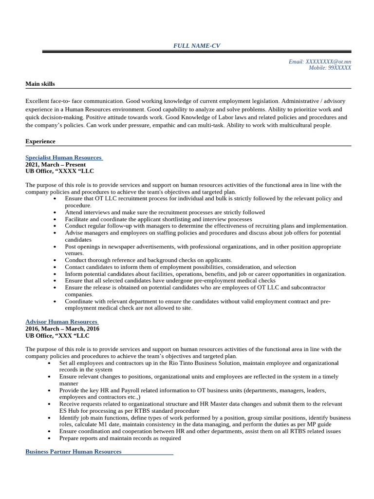 CV - Sample Template | PDF