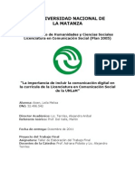 La Importancia de Incluir La Comunicación Digital en La Currícula de La Licenciatura en Comunicación Social de La UNLaM