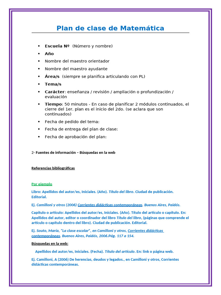 Estructura Del Plan de Clase de Matematica | PDF