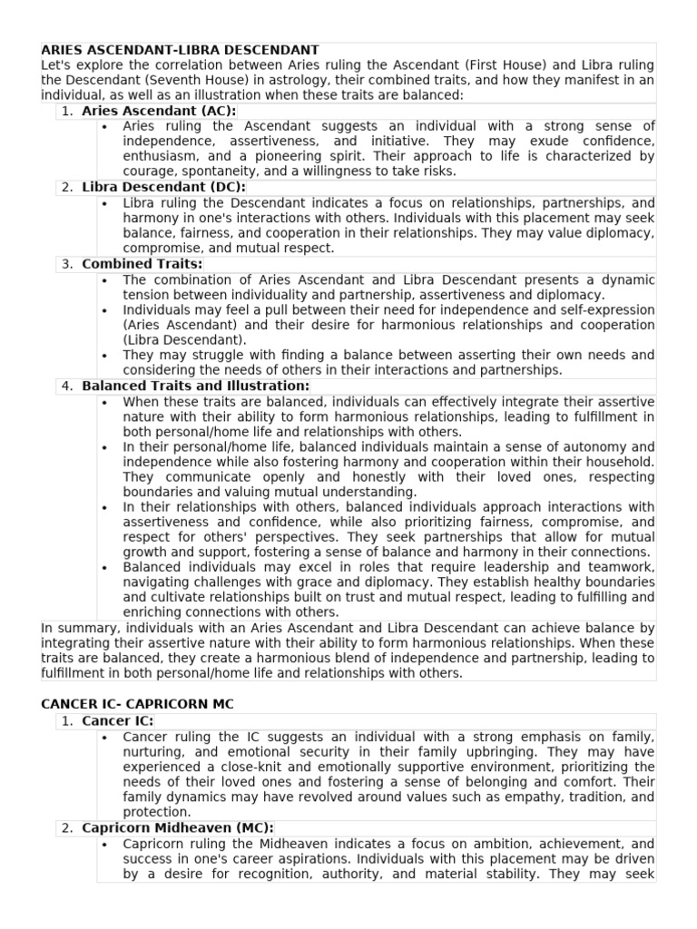 Ascendant Descendant Ic Mc Combinations Pdf