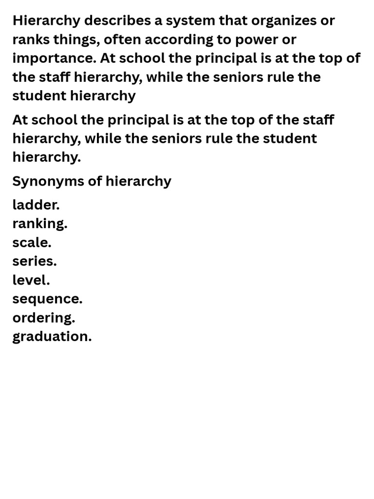 Hierarchy Describes A System That Organizes or Ranks Things, Often ...