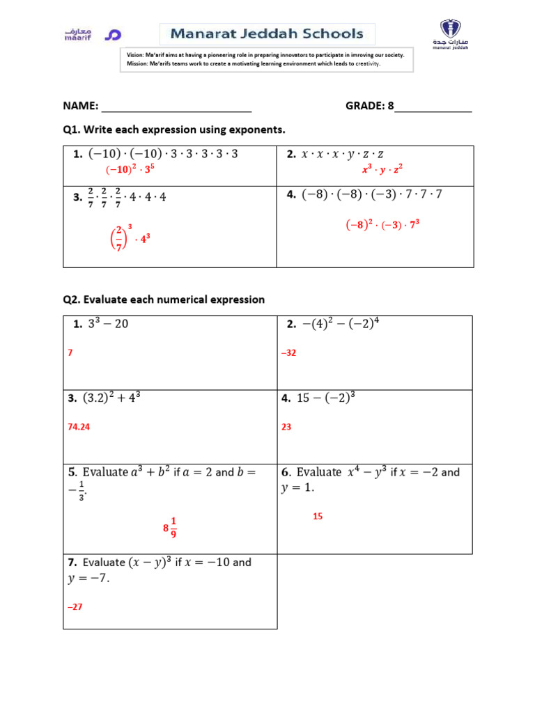Math Revision Worksheet AK | PDF