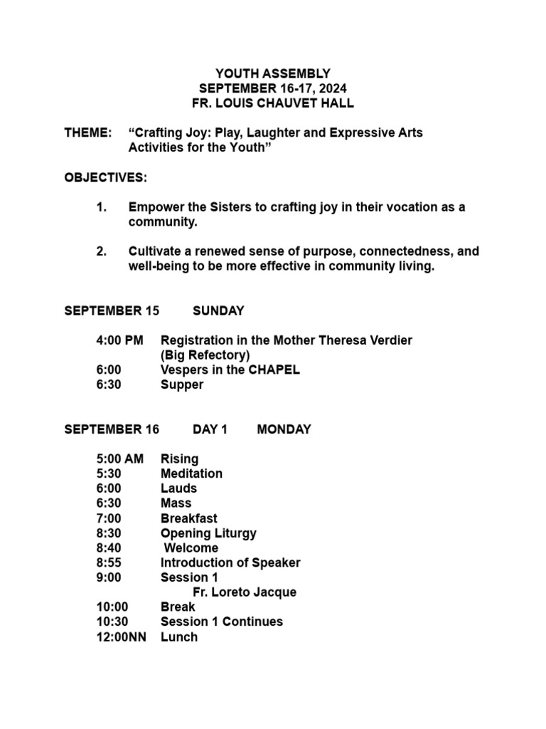 Youth Assembly 2024 Schedule | PDF