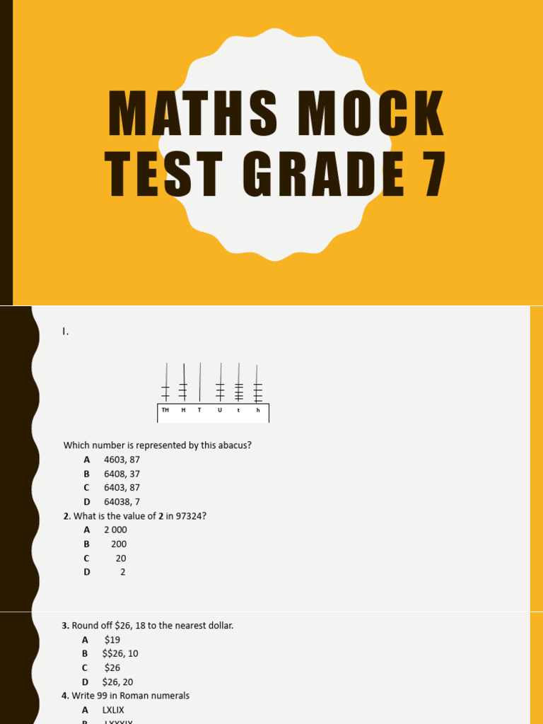 Grade 7 Mock Maths Test | PDF