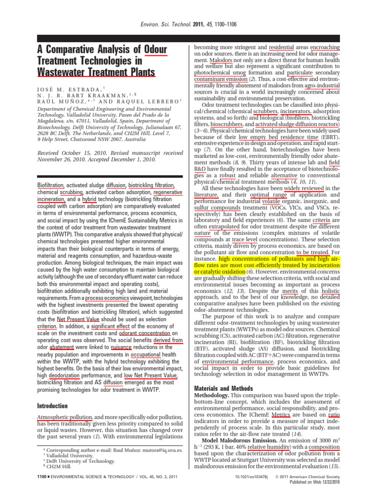 A Comparative Analysis of Odour Treatment Technologies in Wastewater ...