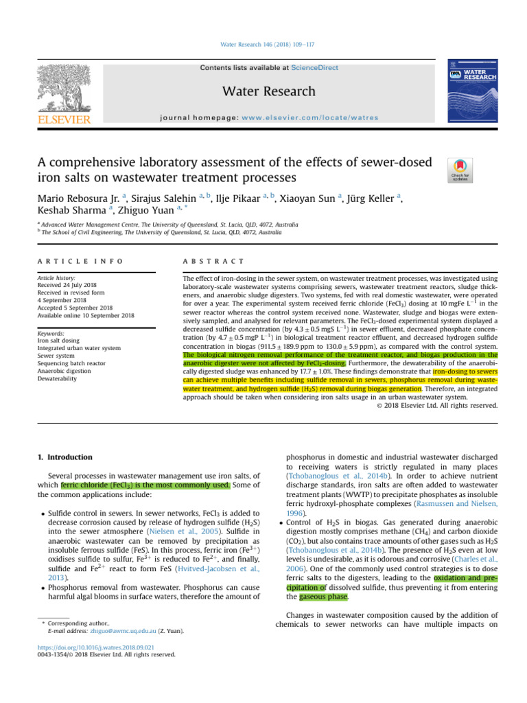A Comprehensive Laboratory Assessment of The Effects of Sewer-Dosed ...