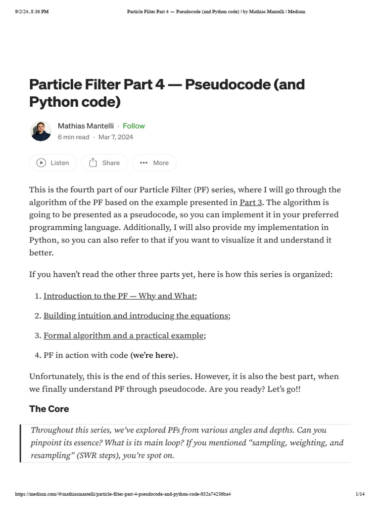 Particle Filter Part 4 - Pseudocode (And Python Code) - by Mathias ...