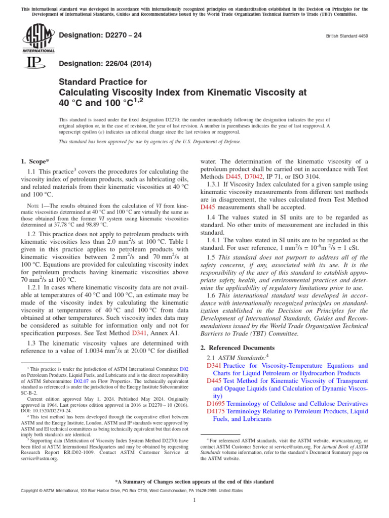 Calculating Viscosity Index From Kinematic Viscosity at 40 °C and 100 ...