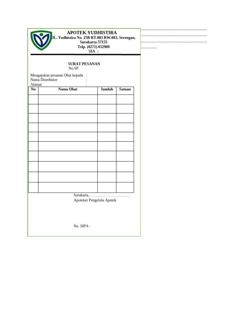 Surat Pesanan Apotek Yudhistira Pdf Kesehatan Holistik Gaya Hidup
